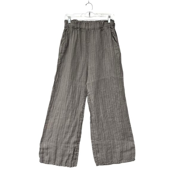 Campo De Firori Linen Wide Leg Pants Women’s Sz S Gray Pinstripe Pull On - Picture 1 of 7